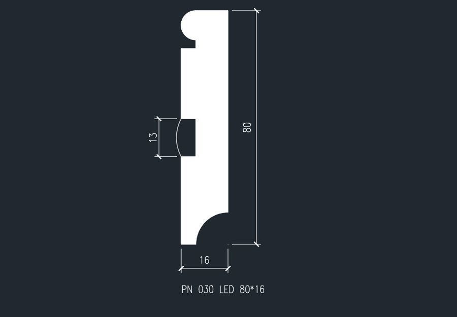 Сечение Плинтус PN 030 led  80х16х2000 мм