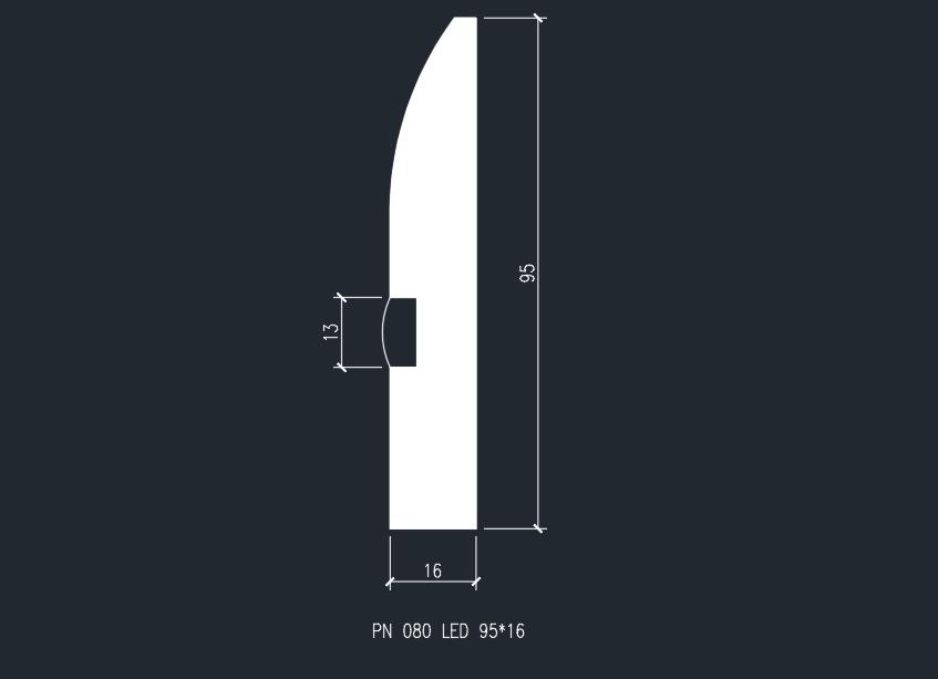 Сечение Плинтус PN 080 led  95х16х2000 мм